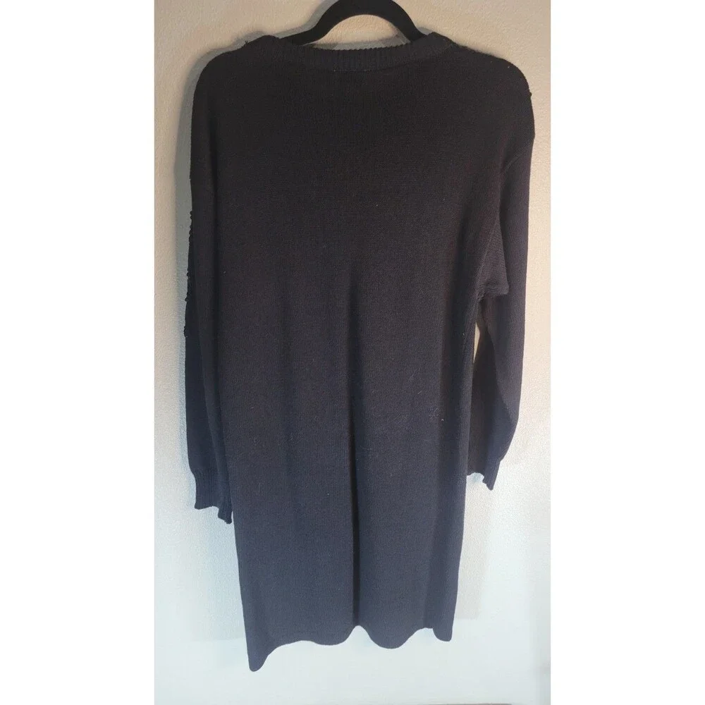 Vintage Mister Noah Black Sequin Beaded Bow Sweater Dress L Ramie Cotton 80s 90s